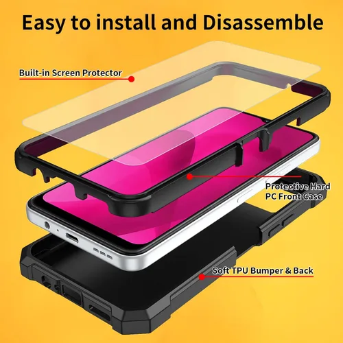 Vista 2 de Funda para T-Mobile Revvl 7 de 6.6 pulgadas con protector de pantalla, policarbonato duro de doble capa resistente y TPU suave a prueba de golpes