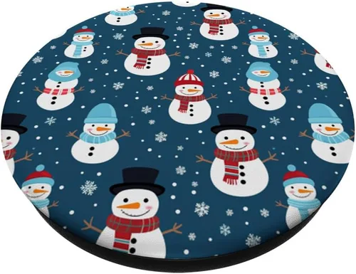 Vista 2 de Lindos muñecos de nieve vintage, Navidad, vacaciones, invierno, tema, muñeco de nieve, PopSockets estándar PopGrip