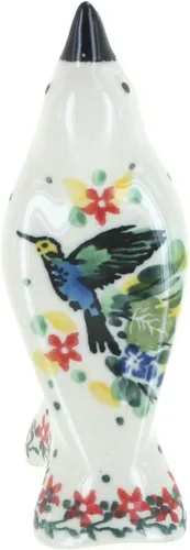 Vista 3 de Pastel de colibrí de cerámica polaca rosa azul pájaro