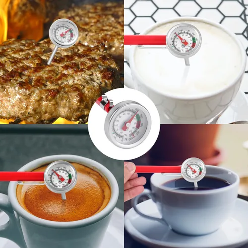 Vista 5 de Paquete de 2 Termómetros de Lectura Instantánea de Bolsillo para Espumar Leche con Esfera de 1 Pulgada y Sonda de 5 Pulgadas con Clip, Mejor