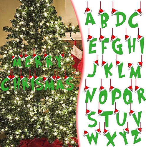 Vista 5 de Decoraciones de Navidad - Letras de adorno de la A a la Z para el árbol, adornos colgantes del alfabeto de Navidad de bricolaje (A)