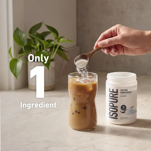 Vista 5 de Isopure 100% Pura Creatina Monohidrato en Polvo, Sin Azúcar, Sin Sabor, 5g de Creatina Monohidrato Por Porción, 1.1 Libras, 100 Porciones