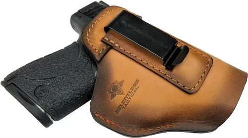 Vista 12 de Relentless Tactical IWB The Defender - Funda de cuero para pistolas S&W M&P Shield, GLOCK 17 19 22 23 32 33, Springfield XD & XDS, y pistolas