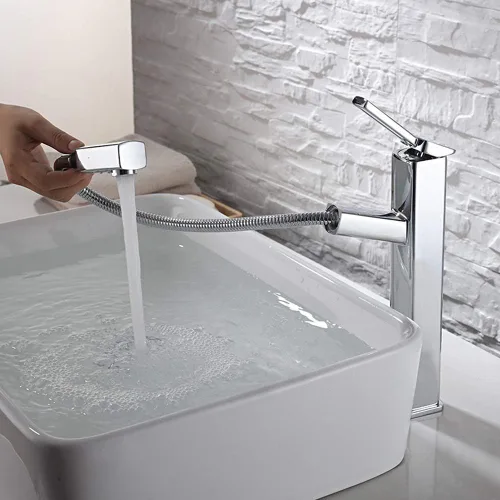 Vista 14 de KAIYING Grifo de lavabo de baño con rociador extraíble, grifo mezclador de lavabo de una sola manija para agua fría y caliente, grifo de fregadero