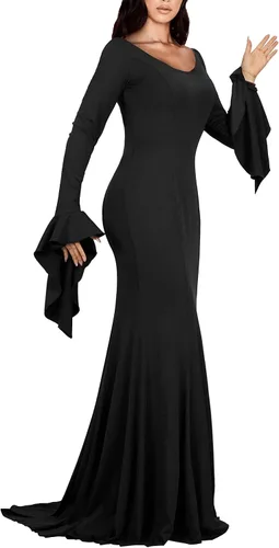 Vista 2 de Women Halloween Dress Addams Family Wednesday Costume Gothic Party Long Sleeve Dress