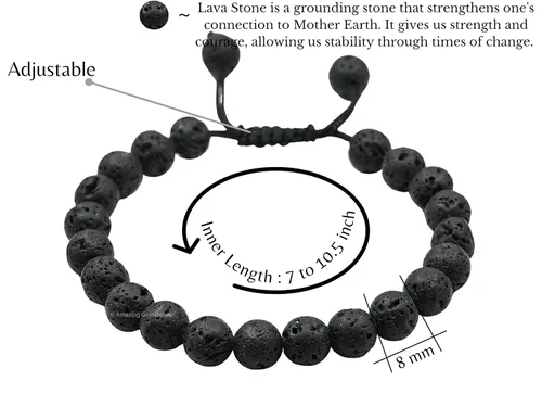 Vista 2 de Lava Stone Bracelet for Women Men's Gifts - Protection Healing Crystal Bracelet - 8mm Gemstone Beaded Adjustable Bracelet Pulseras Para Hombres