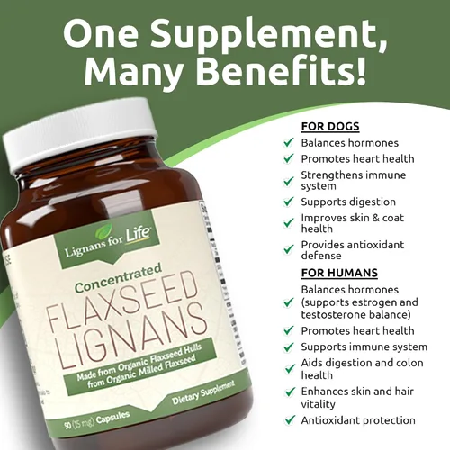 Vista 3 de Lignans For Life Linaza Lignans para perros y personas – Suplemento orgánico de linaza para apoyo hormonal, 15 mg 90 cápsulas, semillas de lino