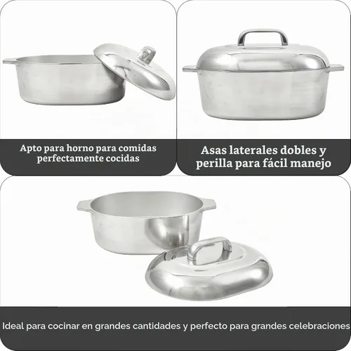 Vista 3 de IMUSA Asador ovalado de aluminio fundido Cajun de 11 pulgadas de alto con tapa