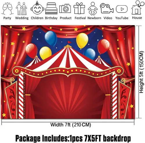 Vista 6 de Telón de fondo de carpa de circo roja Big Top temática de carnaval fiesta de cumpleaños fondo de fotografía para recién nacidos baby shower cabinas