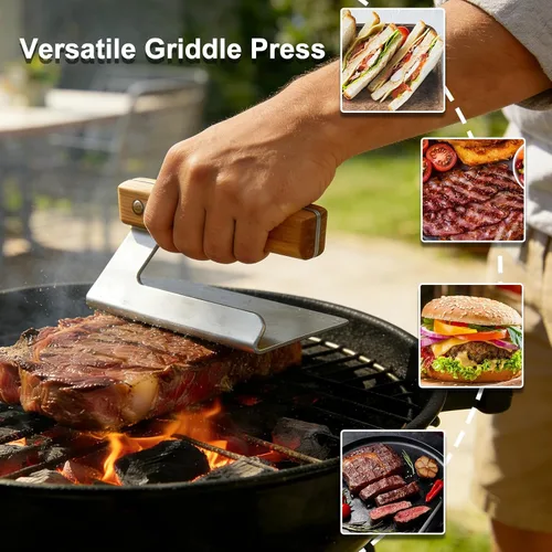 Vista 4 de LS'BABQ Prensa de parrilla de acero inoxidable 304 para carne, tocino