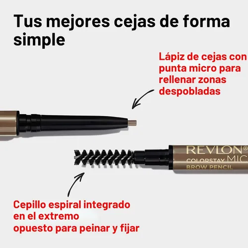 Vista 5 de Revlon ColorStay Micro - Lápiz para cejas, color rubio ceniza 451, 0.003 onzas Waterproof eyebrow pencil with micro tip and spoolie brush. Infused