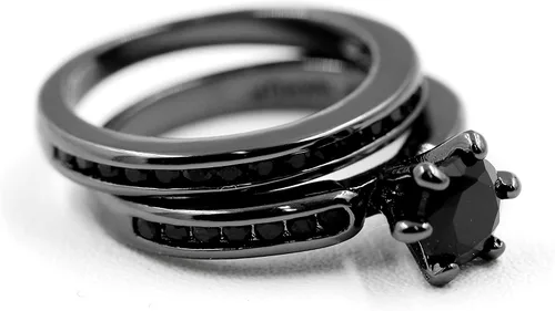 Vista 5 de Conjunto de canal solitario de circón negro anillo de compromiso de eternidad anillo de compromiso de 2 piezas para mujer conjuntos de anillos