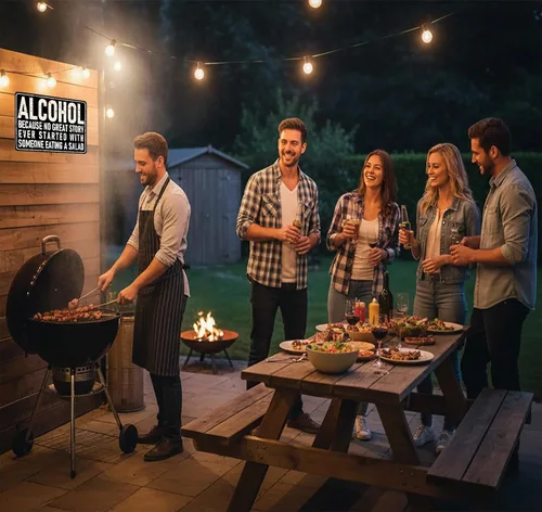 Vista 6 de Crazysign Letrero divertido de barra con texto en inglés "Alcohol Because No Great Story Ever Started with Someone Eating Salad Tin Salad Tin