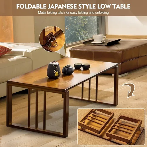 Vista 3 de Mesas De Centro para Sala - Mesas De Centro para Sala Mesa baja Kotatsu plegable de bambú para espacios pequeños sentados en el suelo (31.5 pulgadas)