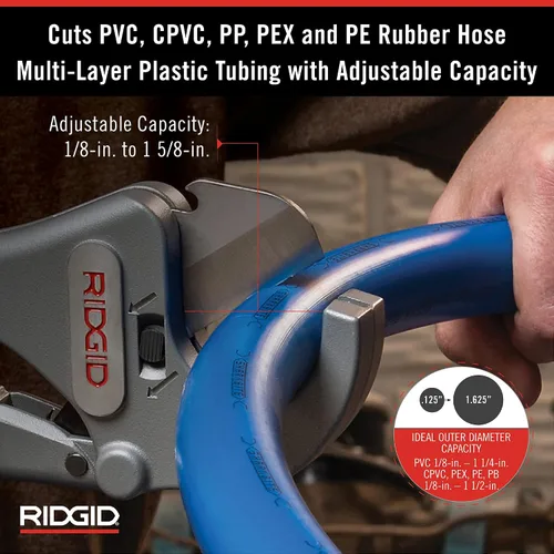 Vista 4 de RIDGID Cortador de tubos de plástico RC-1625 y paquete de cuchillas de repuesto