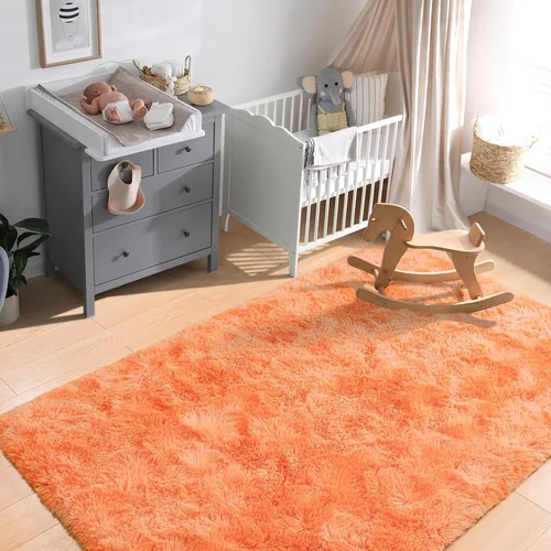 Vista 79 de Softlife Alfombra naranja para dormitorio, alfombra de felpa esponjosa para sala de estar para niñas, alfombra lanuda para niños, alfombra suave