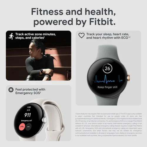 Vista 9 de Google Pixel Watch - Reloj inteligente Android con seguimiento de actividad Fitbit - Seguimiento de frecuencia cardíaca - Caja de acero inoxidable