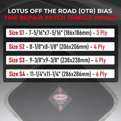 Vista 4 de Parche cuadrado para neumáticos Lotus OTR/Earthmover SQ1 (6-3/4 x 6-3/4)