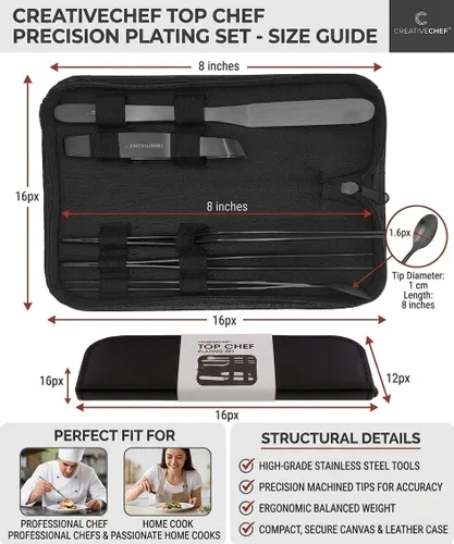 Vista 7 de CREATIVECHEF Kit de chapado profesional para chef, juego de chapado culinario de 5 piezas, plateado, acero inoxidable (5 piezas, plateado) (negro)