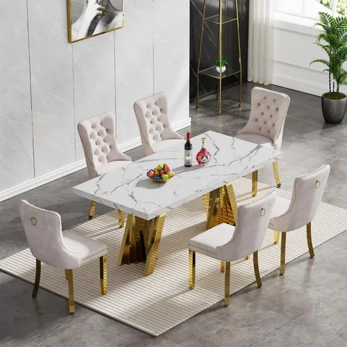 Vista 67 de Juego de 5 mesas de comedor, juego de mesa de cocina y comedor para 4, mesa de comedor rectangular de mármol sintético negro de 70 pulgadas con base