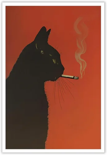 Vista 19 de Póster abstracto vintage de animales retro, dos gatos amarillos sosteniendo pistolas, pintura divertida acuarela gato lienzo arte de pared