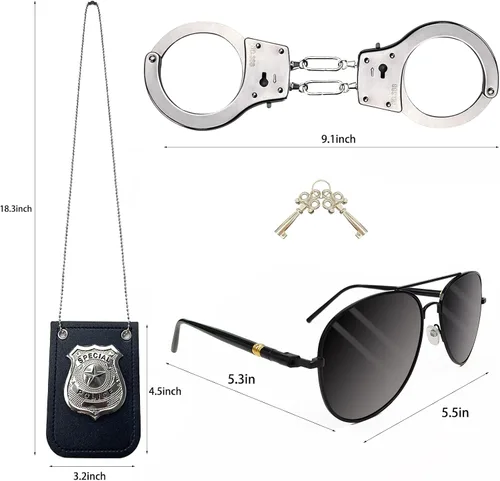 Vista 2 de Conjunto de accesorios de disfraz de policía realista, insignia del FBI para niños y niñas, esposas de juguete y gafas de sol geniales, adecuado