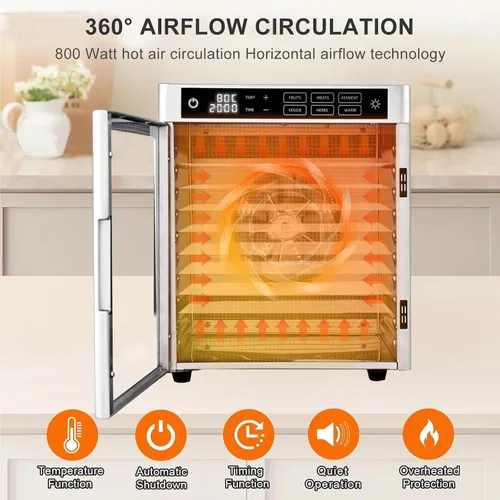 Vista 2 de Stainless Steel Food-Dehydrator Machine,Large Capacity Beef And Vegetables Drying Machine, (110v 10Trays)