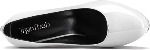 Vista 56 de TNYNFBEB Zapatos de tacón de plataforma alta para mujer, con puntera redonda, sin cordones, básicas, clásicas, de 5.5 pulgadas