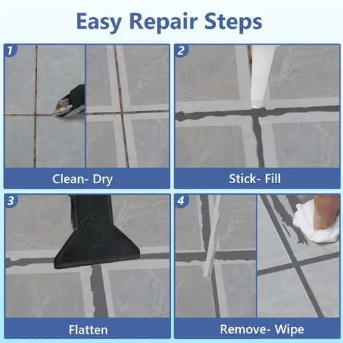 Vista 2 de Kit de Reparación de Lechada de Azulejos - Relleno de Lechada, Pasta de Reparación de Lechada con Espatula de Silicona, Kit de Reparación de Lechada