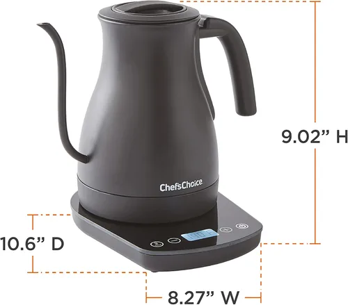 Vista 7 de Chef'sChoice - Hervidor eléctrico de cuello de cisne, perfecto para vertidos, construcción de acero inoxidable, 1200 vatios con apagado automático