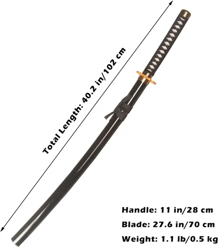 Vista 2 de Katana negra de plástico de 40 pulgadas con protector dorado/azul para cosplay, accesorios de rendimiento
