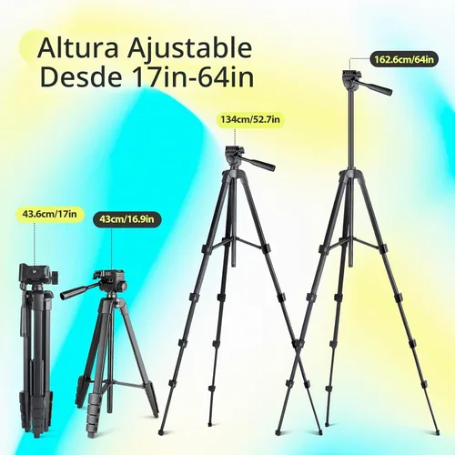 Vista 4 de SENSYNE Trípode para Cámara de 64", Trípode Versátil para Teléfono e iPad con Control Remoto Inalámbrico y Soporte de Teléfono 2 en 1