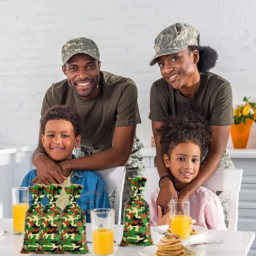 Vista 5 de Lecpeting 100 bolsas de dulces de camuflaje con estampado de camuflaje de celofán, bolsas de dulces de celofán, recuerdos de fiesta del ejército
