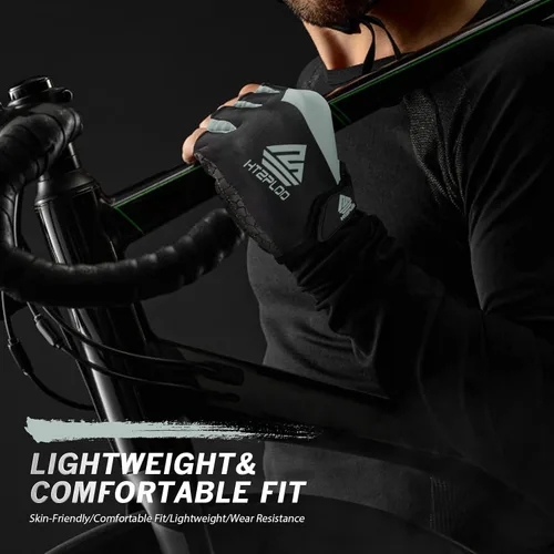 Vista 6 de Guantes de bicicleta para hombres y mujeres con almohadilla antideslizante que absorbe los golpes, guantes de ciclismo ligeros de medio dedo