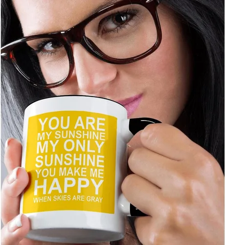 Vista 2 de 3dRose You are my sunshine. Taza negra de dos tonos de 11 oz