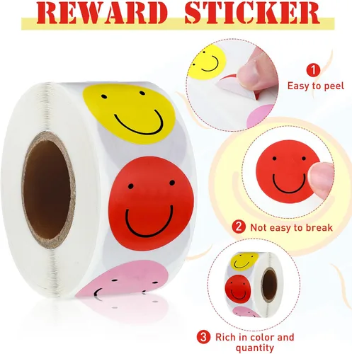 Vista 5 de Outus 1500 calcomanías de sonrisa feliz, calcomanías pequeñas de sonrisa de 1 pulgada, mini calcomanías de recompensa positiva, calcomanías