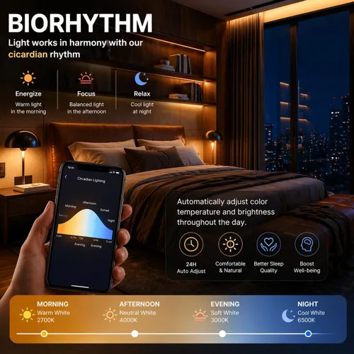 Vista 5 de Paquete de 2 bombillas inteligentes, LED A19 que cambian de color (800 lúmenes), WiFi y Bluetooth, sincronización de música, compatible con Alexa