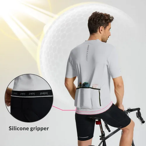 Vista 4 de BALEAF Camiseta de ciclismo para hombre, manga corta, camisetas de ciclismo de bicicleta, camiseta con cremallera completa, 3+1 bolsillos, UPF50+