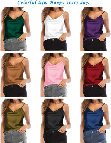 Vista 2 de TOUTOUAI - Blusas de tirantes de satén con cuello holgado para mujer