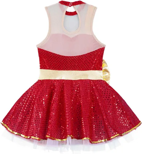 Vista 6 de Xnihocha Disfraz de fiesta de baile de Navidad para niños y niñas, con lentejuelas brillantes, figura de patinaje sobre hielo, tutú de ballet