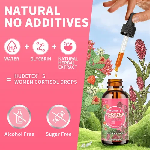 Vista 6 de Hudetex Suplementos de cortisol para mujeres, gotas líquidas, administrador de cortisol con Ashwagandha, L-teanina, fosfatidilserina, Rhodiola Rosea
