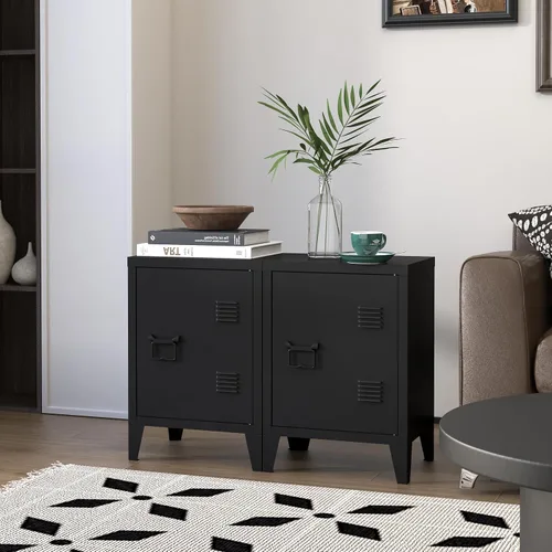 Vista 5 de MIOCASA Armario de metal con puerta, mesita de noche de metal para dormitorio, oficina, habitación de los niños (22.44 pulgadas de alto)
