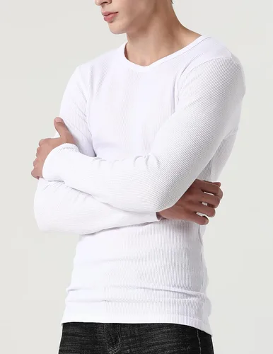 Vista 2 de Comfneat Paquete de 2 camisetas térmicas de manga larga para hombre, de punto gofre, suaves, cómodas, con cuello redondo