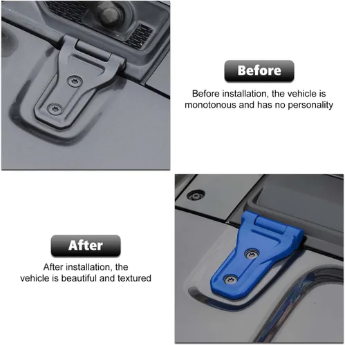 Vista 2 de RT-TCZ Kit de decoración exterior para bisagra de capó para Jeep Wrangler JL JLU y Gladiator JT 2018-2023, azul
