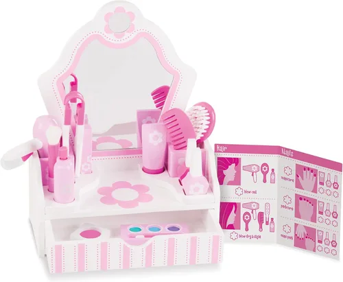 Vista 2 de Melissa & Doug Wooden Beauty Salon Play Set With Accessories (18 pcs) - Pretend Hair Salon, Toddler Makeup Vanity, Fashion Role For Kids Ages 3+