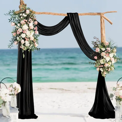 Vista 6 de Tela de Cortinaje para Arco de Boda 1 Panel 20 Pies Tela Transparente Negra Cortinas Transparentes para Boda Cortinaje de Cenador de Gasa Cortinas
