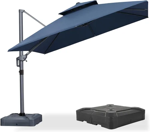 Vista 42 de PURPLE LEAF Sombrilla de Patio Voladiza de 10' x 13' para Exteriores con Base de 330 libras, Sombrilla Rectangular Grande Resistente al Viento