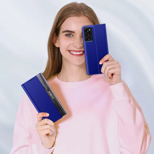 Vista 7 de Funda para Samsung Galaxy Note 20 Ultra 5G View Clear Window Leather para Samsung Note 20 Ultra Case Slim Mirror Hard PC Kickstand Luxury Flip A Azul