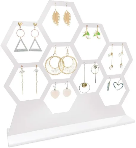Vista 2 de Soporte para pendientes acrílico con forma de pendiente y forma de panal transparente para pendientes organizador de joyas accesorios