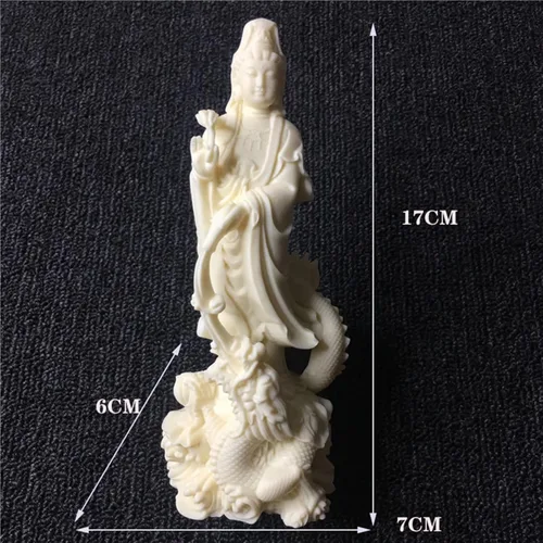 Vista 2 de Estatua de Quan Yin de pie en dragón, Kwan Yin Misericordia Diosa china Feng Shui Escultura Diosa asiática Mujer Buda Budista Decoración